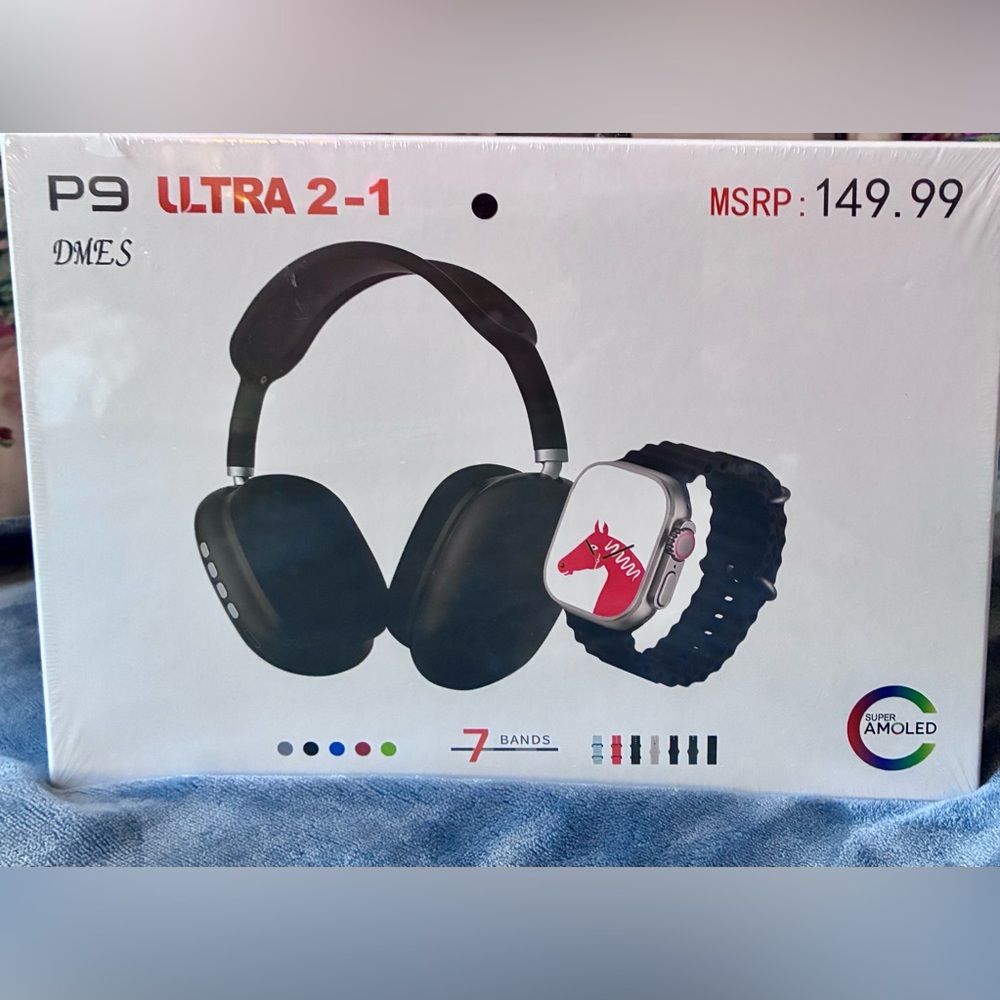 P9 Ultra 2-in-1 Headphones and Smartwatch Set